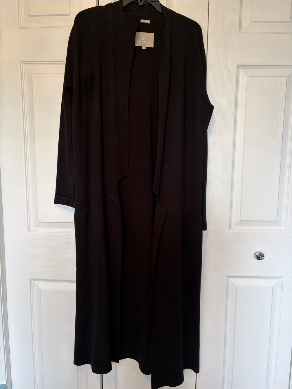 Soia & Kyo Black Maxi Open-Front Cardigan (coatigan) with Pockets